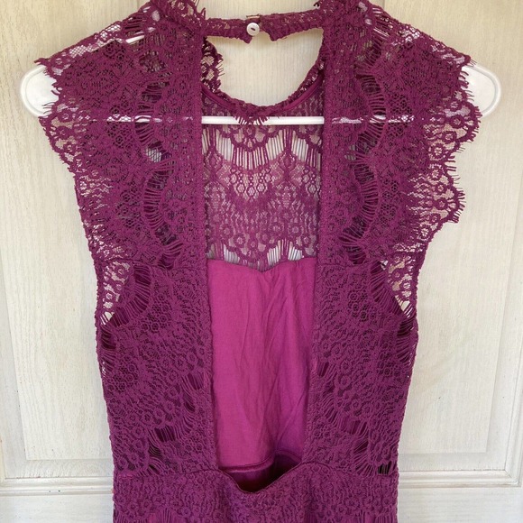 Free People Dress Womens Size S Fuschia Daydream Crochet Cut Out Back Fitted - Picture 4 of 6